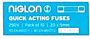 S5006.3 NIGLON 10 Pack 5X20mm 6.3A Q/A  Glass Fuses